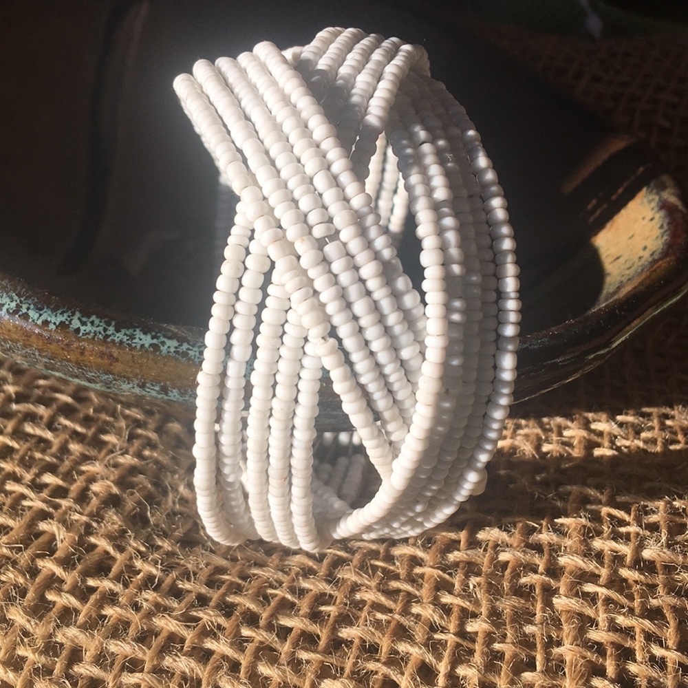 White seed bead cuff bracelet
